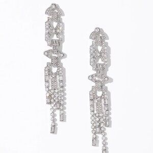 NWT White House Black Market Art Deco Silvertone Crystal Linear Earrings